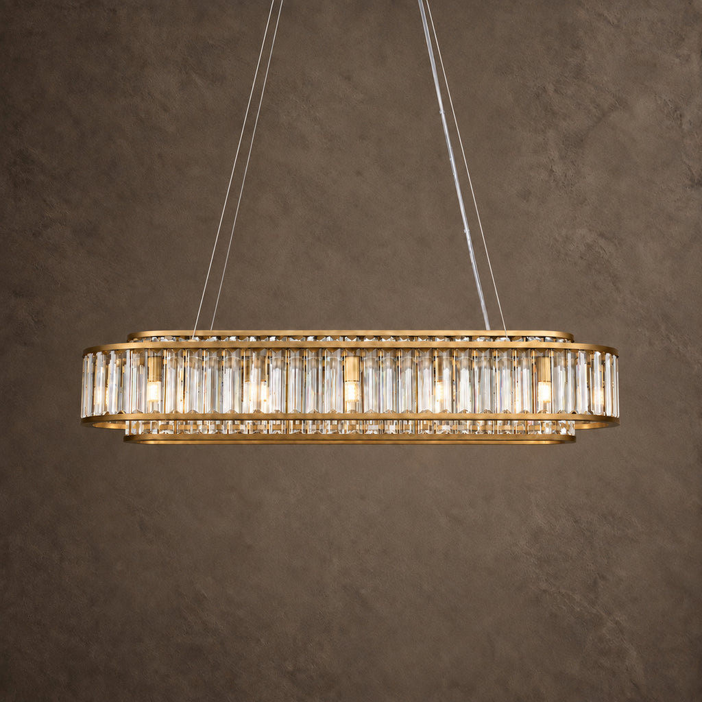 Colonna Oval Chandelier, 12-Light Brass K9 Crystal, 41" Long