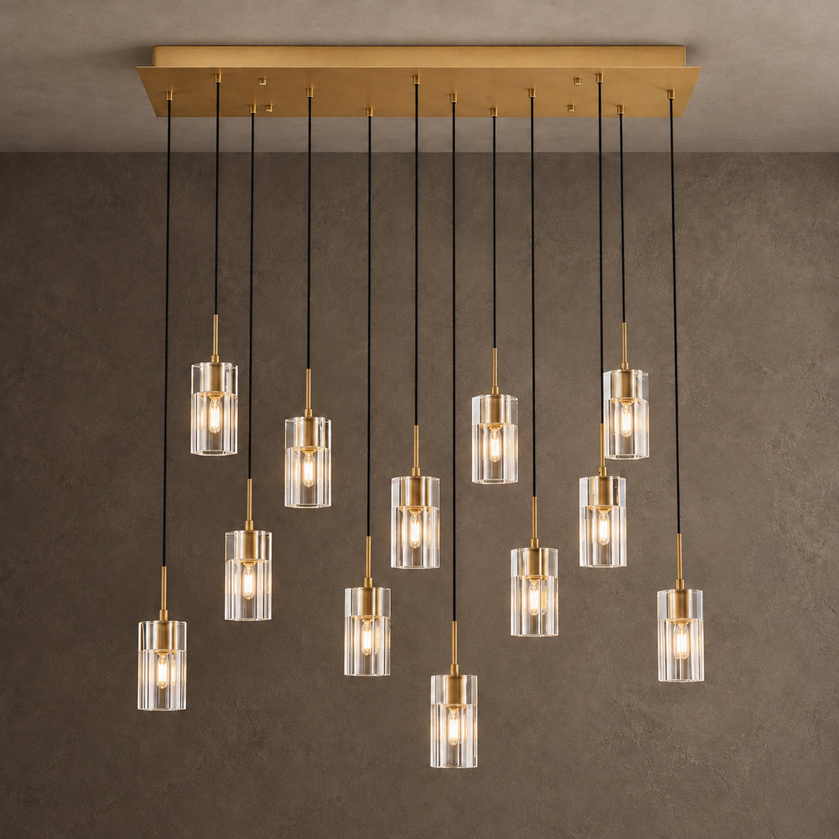 Pioggia Linear Cascade Chandelier, 12-Light Black K9 Crystal, 39" Long