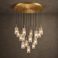 Pioggia Cascade Chandelier, 15-Light Brass K9 Crystal, 32" Dia