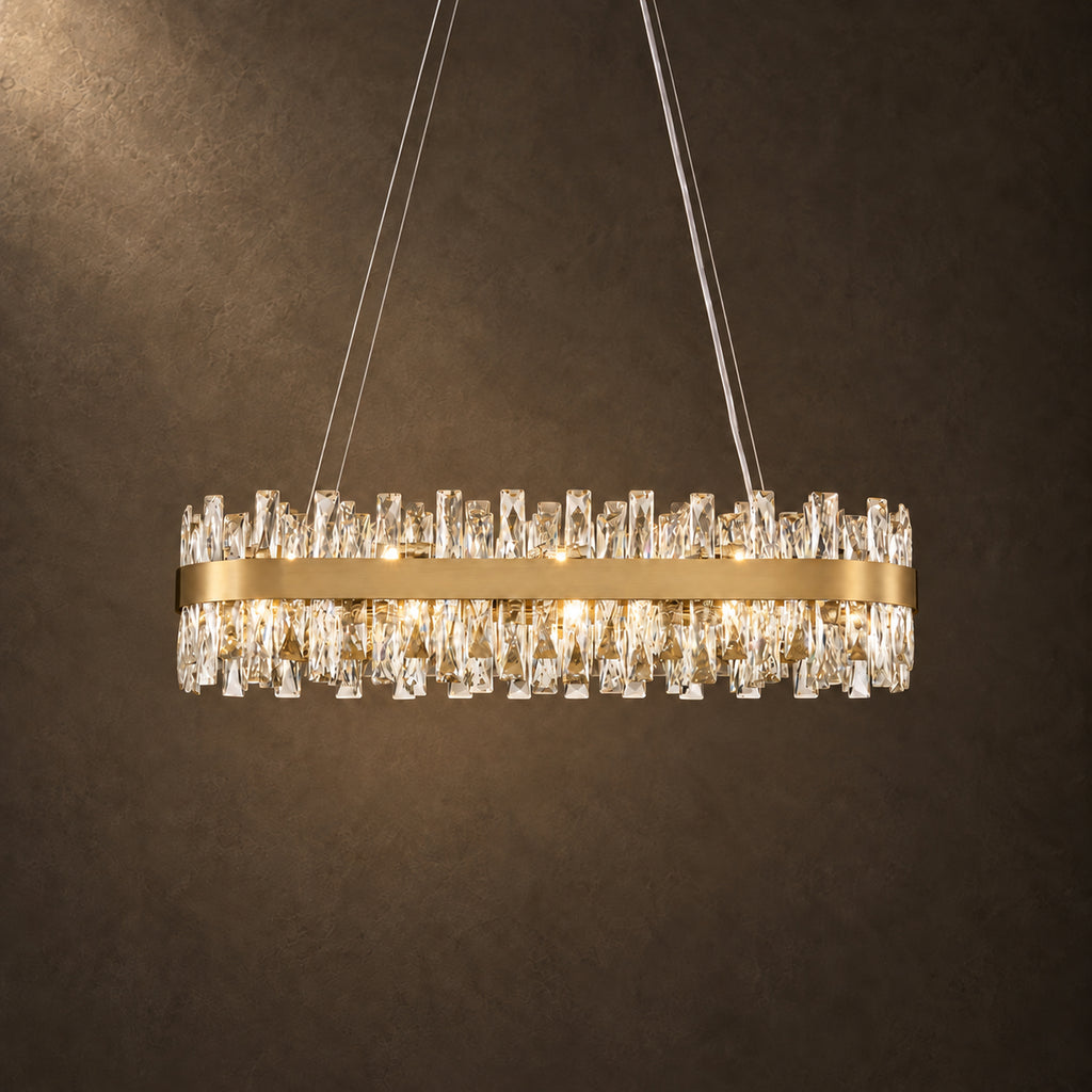 Corona Oval Chandelier, 20-Light Gold K9 Crystal, 35" Long
