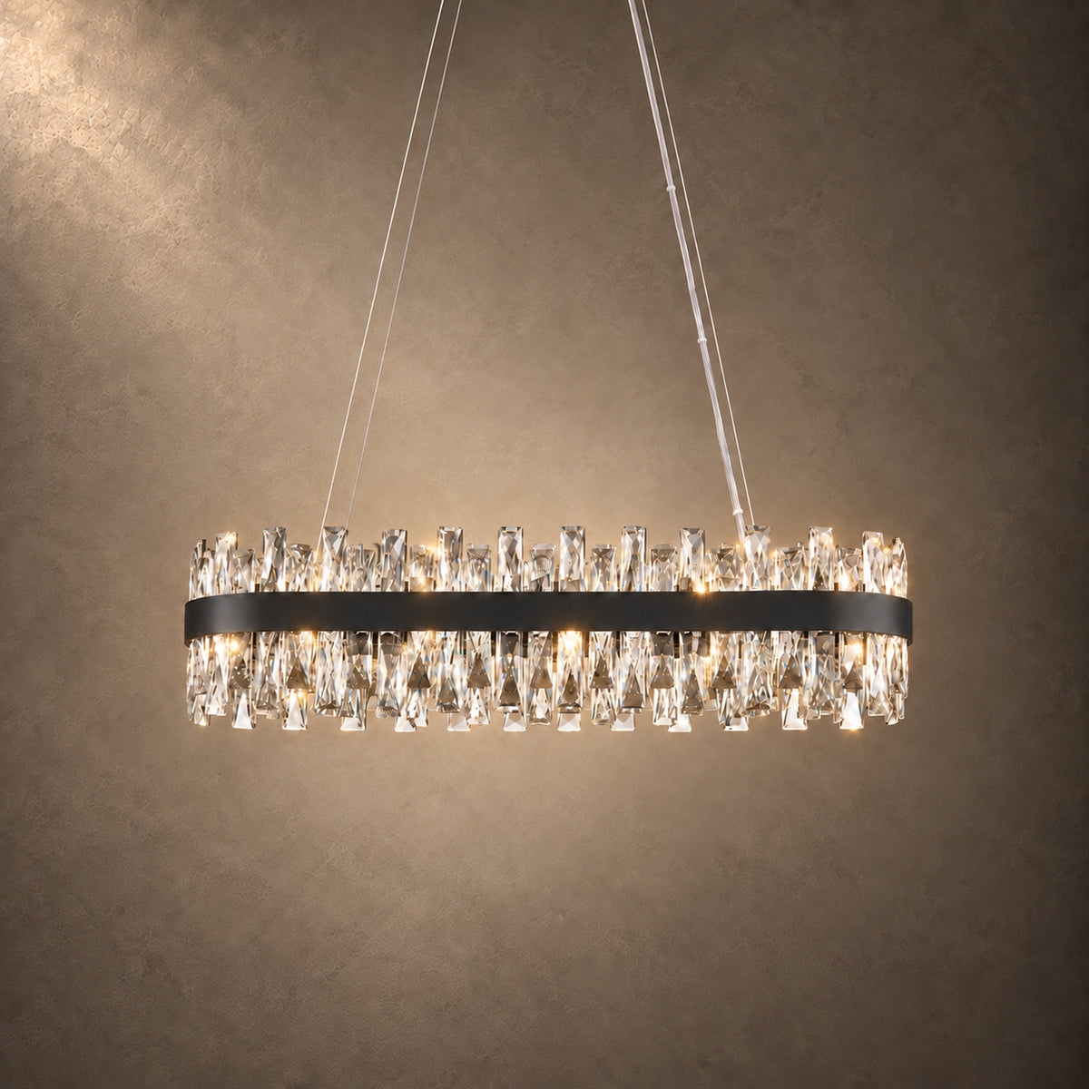 Corona Oval Chandelier, 20-Light Gold K9 Crystal, 35" Long