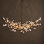 Foglia Linear Ginkgo Leaf Chandelier, 14-Light Gold Branch, 55" Long