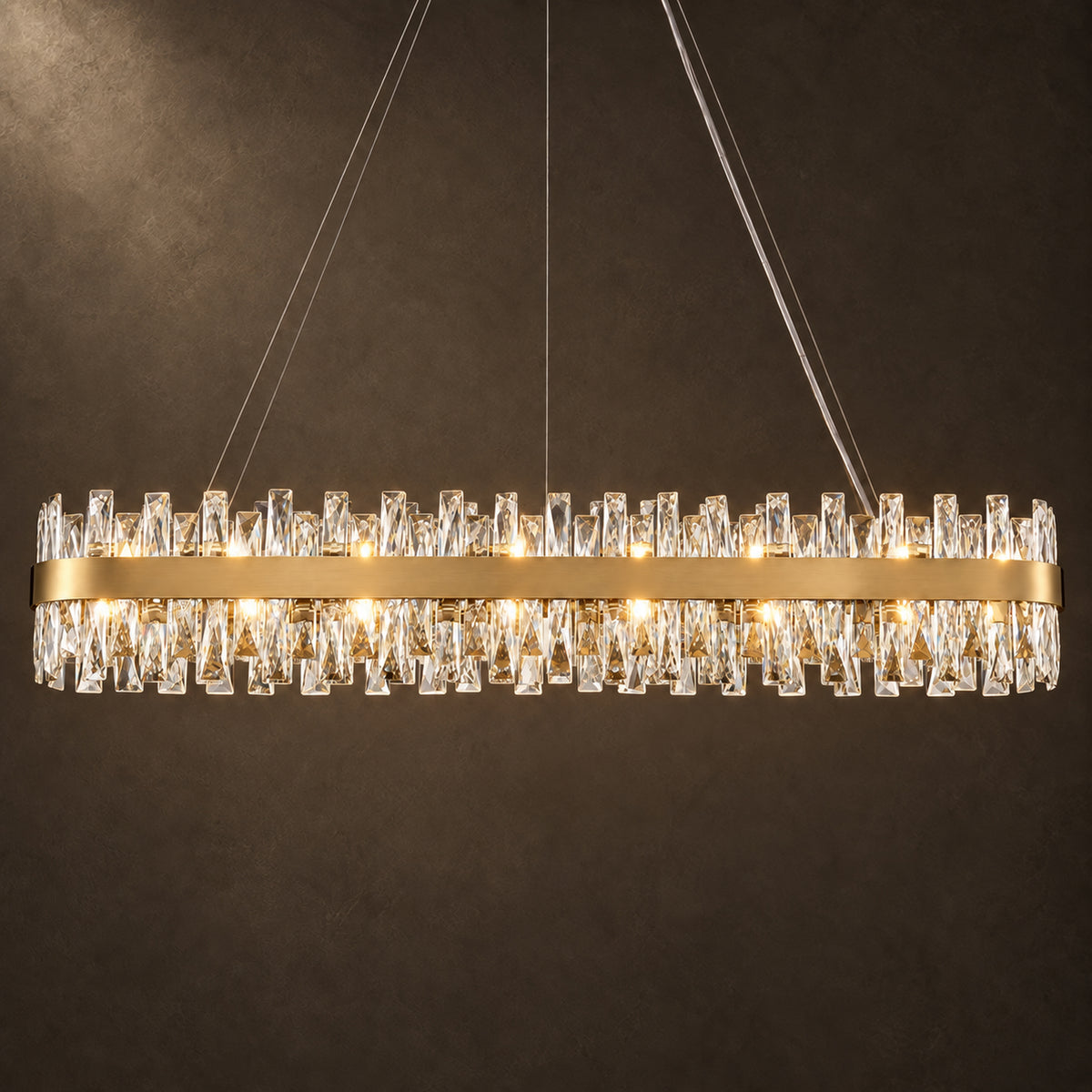 Corona Oval Chandelier, 32-Light Gold K9 Crystal, 57" Long