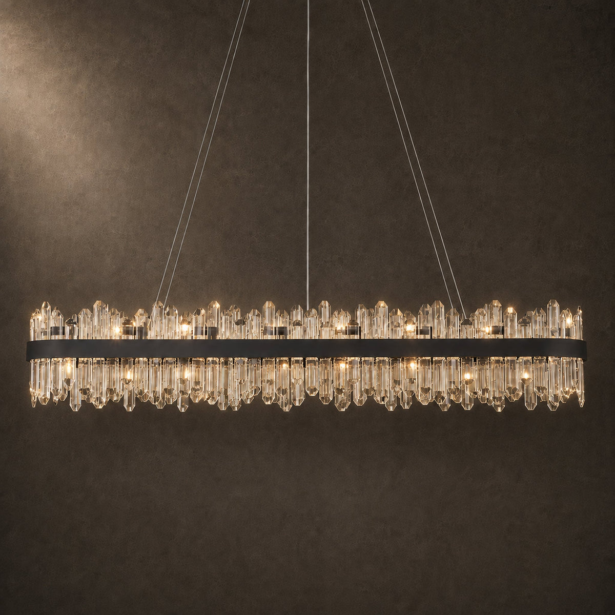 Modern Rectangular K9 Crystal Chandelier 57" — 32-Light, Black