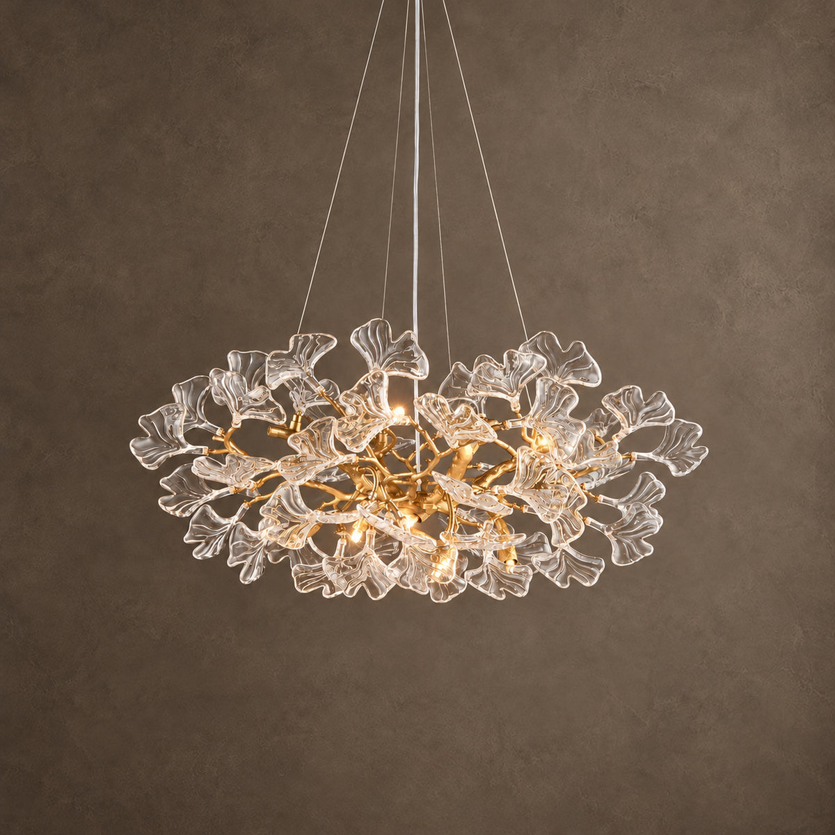 Foglia Ginkgo Leaf Chandelier, 10-Light Gold Branch, 32" Dia