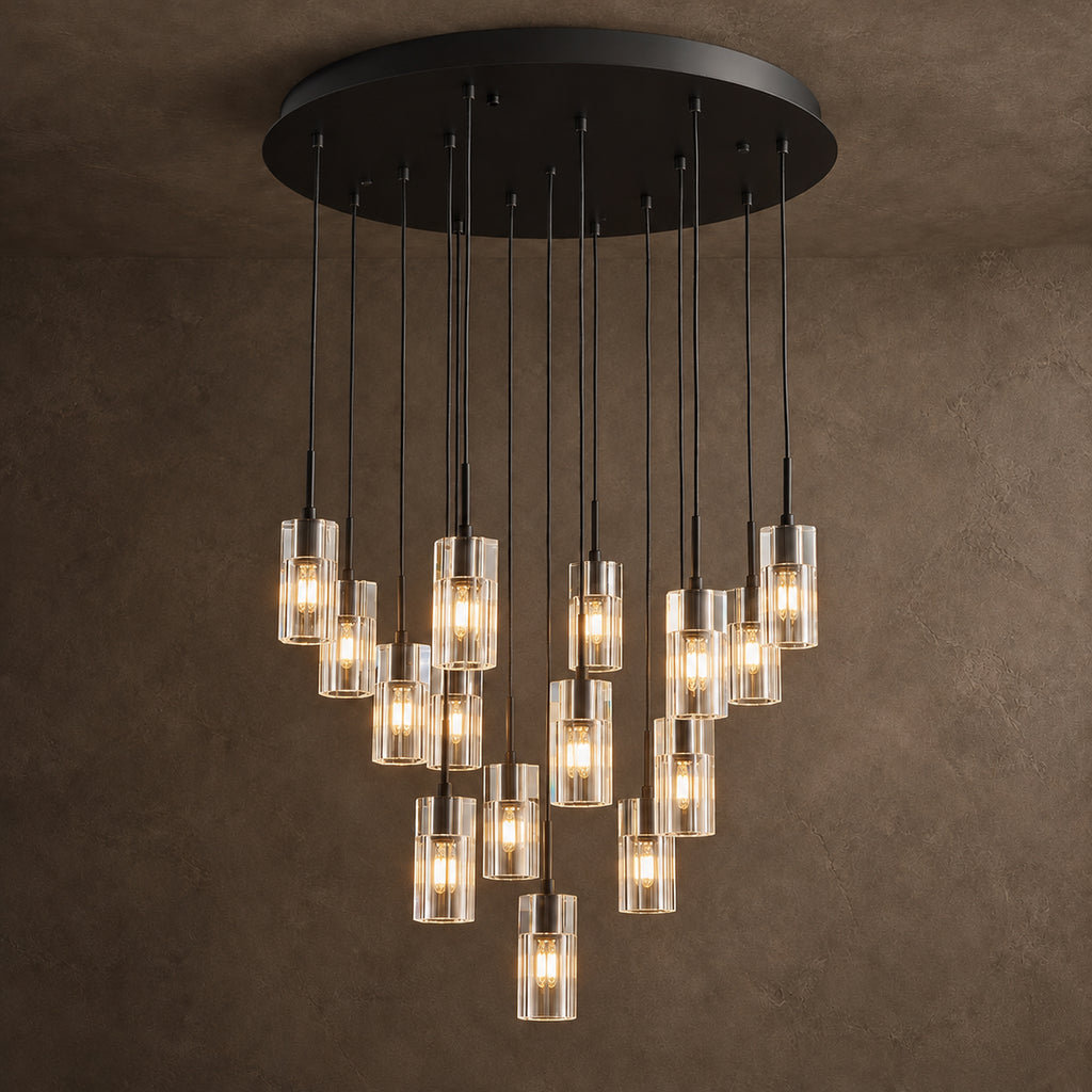 Pioggia Cascade Chandelier, 15-Light Black K9 Crystal, 32" Dia