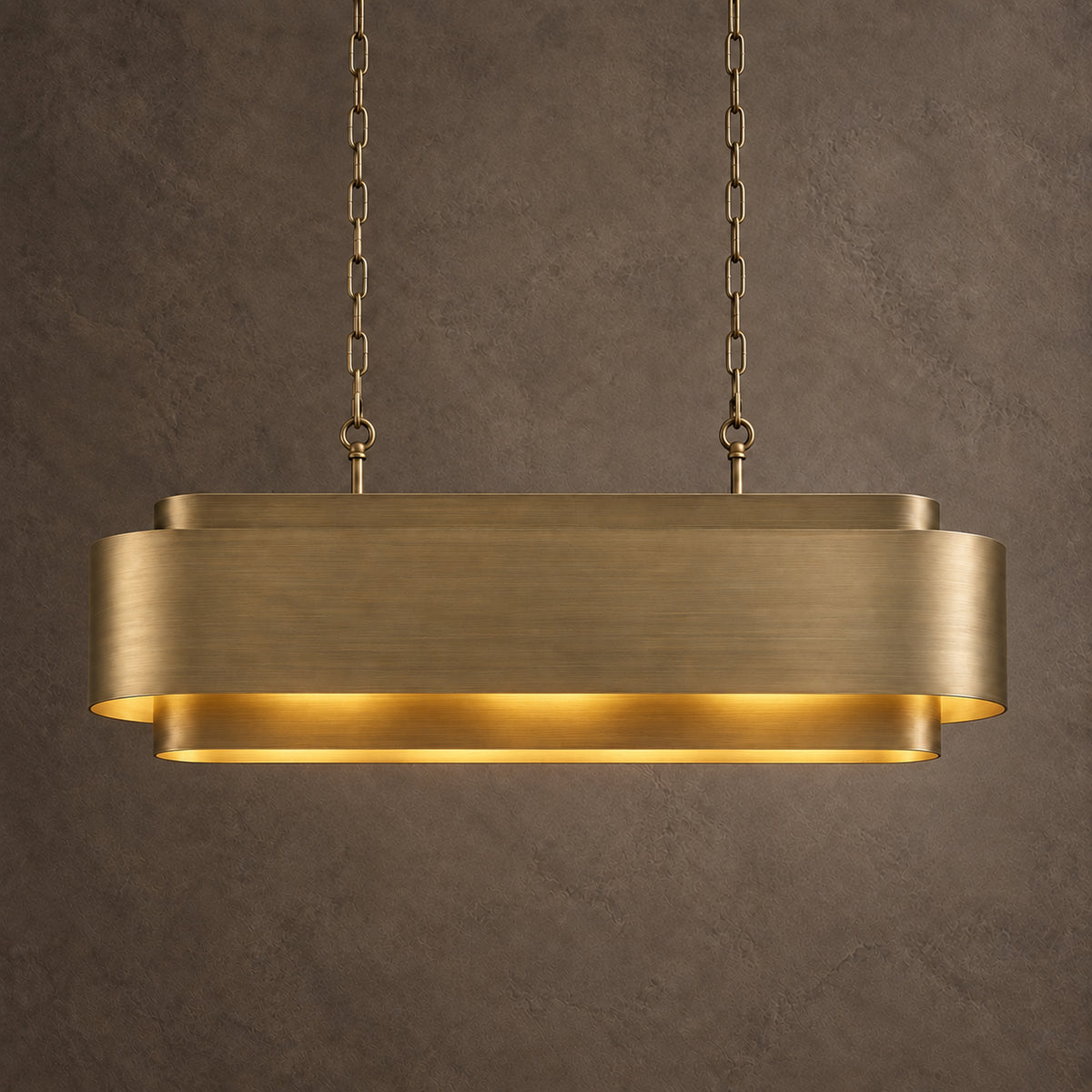 Lamina Oval Drum Chandelier, 12-Light Brushed Brass, 40" Long