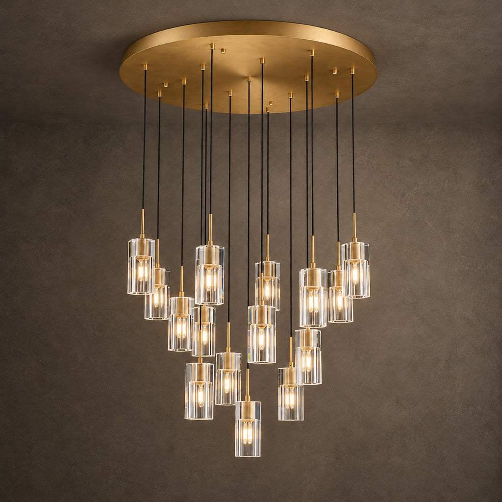 Pioggia Cascade Chandelier, 15-Light Black K9 Crystal, 32" Dia