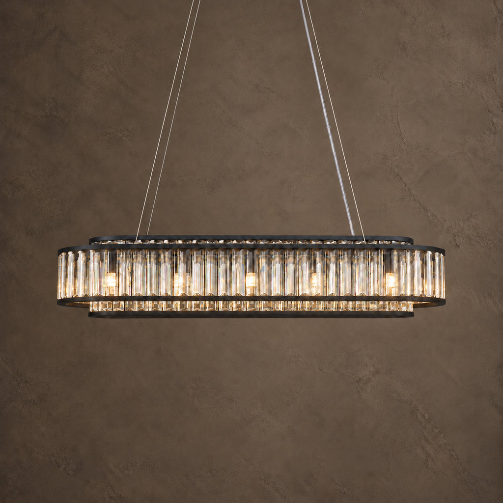Colonna Oval Chandelier, 12-Light Black K9 Crystal, 41" Long