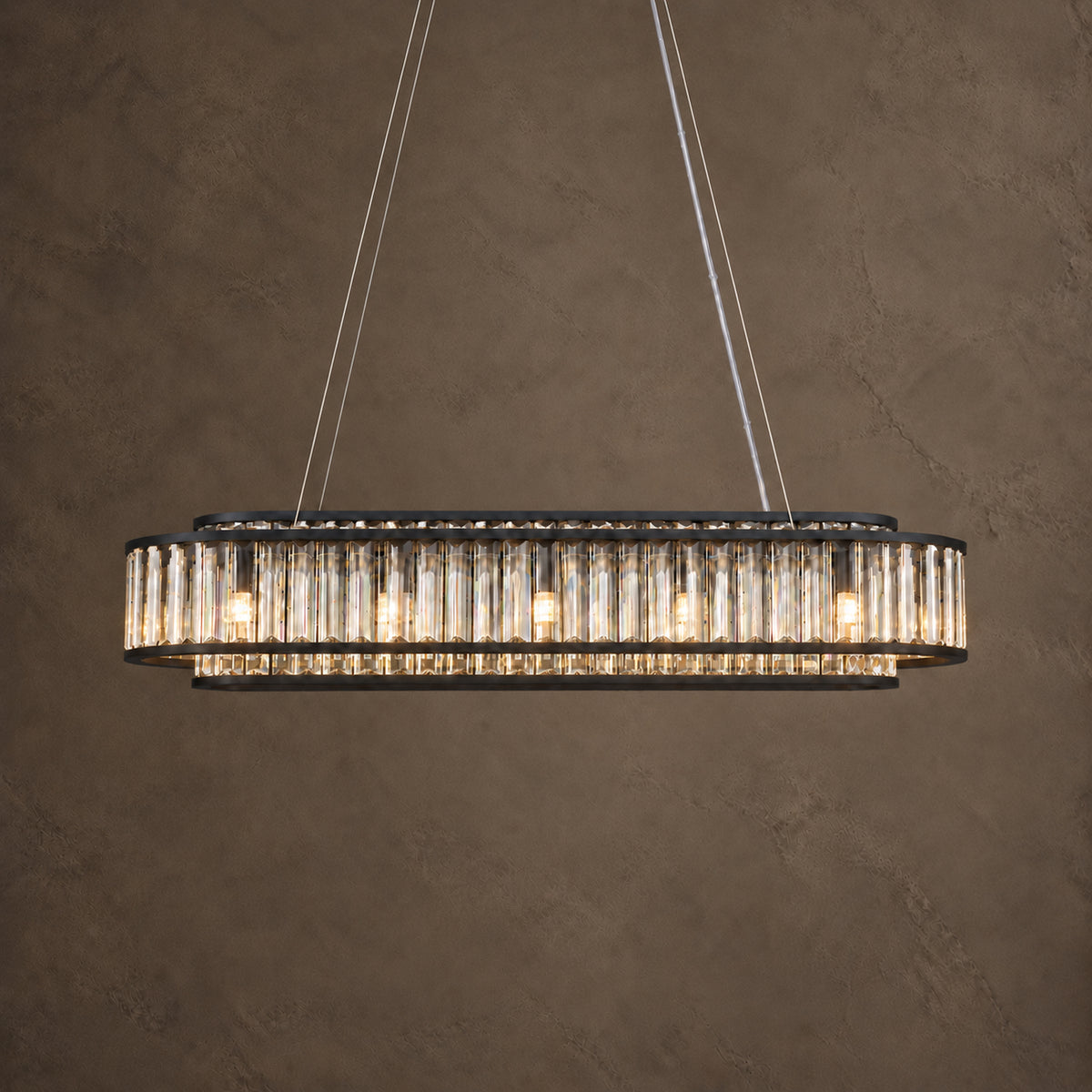Colonna Oval Chandelier, 12-Light Black K9 Crystal, 41" Long