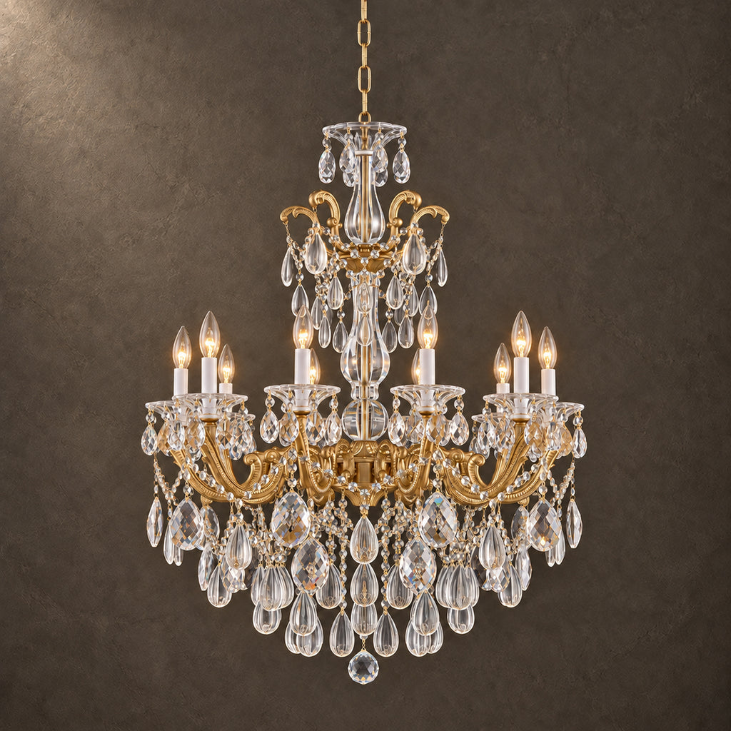 Aurelia Chandelier, 10-Light Brass K9 Crystal, 30" Dia