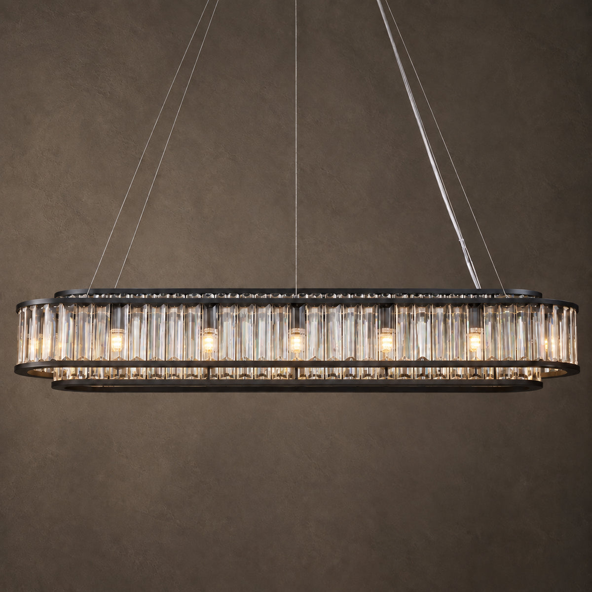 Colonna Oval Chandelier, 18-Light Black K9 Crystal, 55" Long