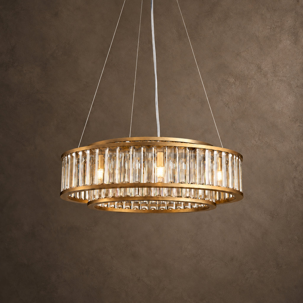 Colonna Chandelier, 2-Tier 8-Light Brass K9 Crystal, 24" Dia