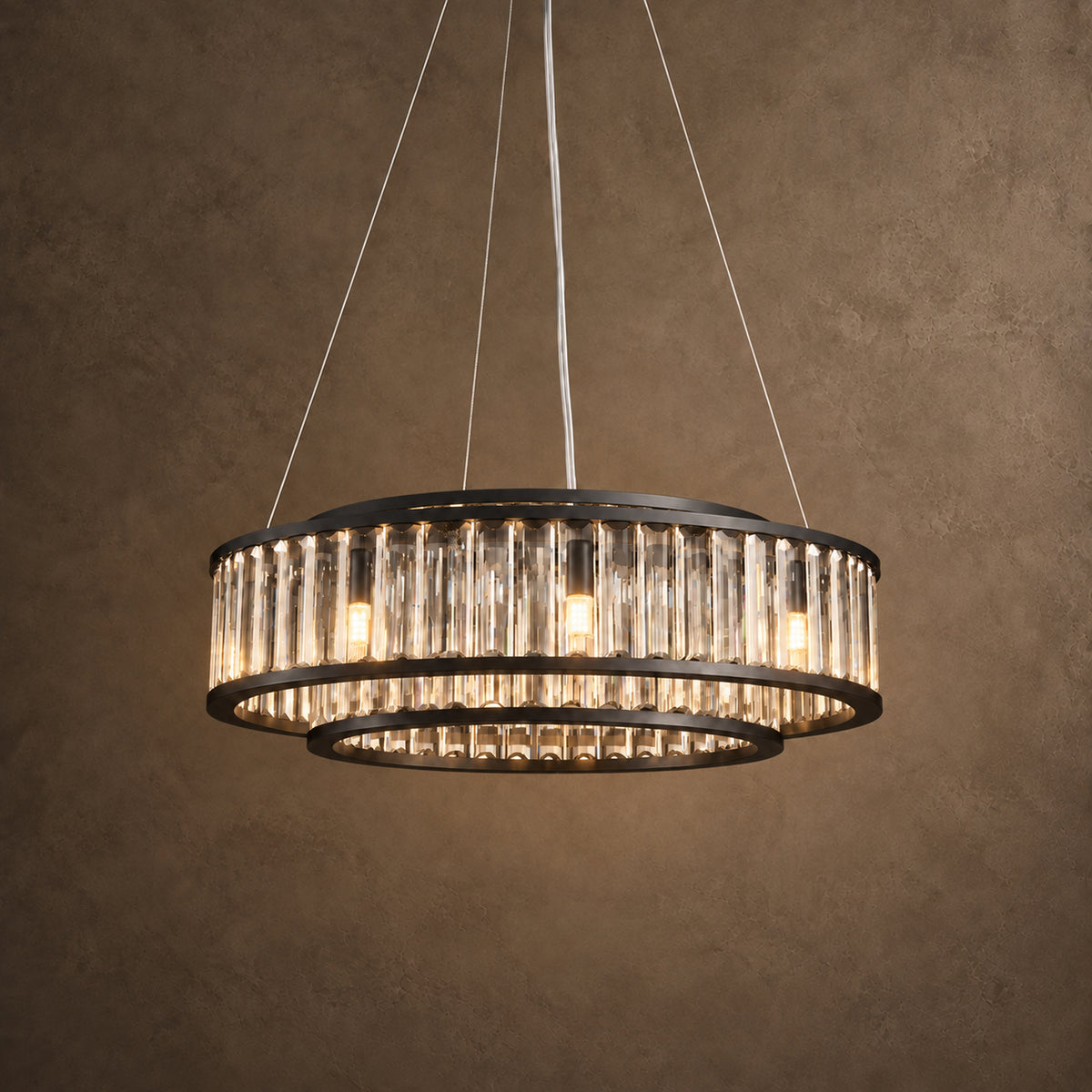 Colonna Chandelier, 2-Tier 8-Light Brass K9 Crystal, 24" Dia