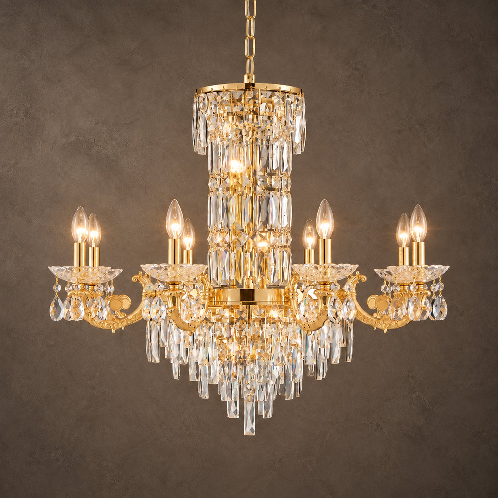 Fontana Chandelier, 8-Light Gold K9 Crystal, 32" Dia