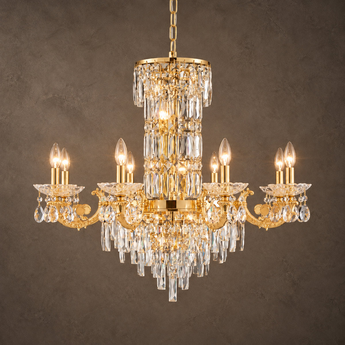 Fontana Chandelier, 8-Light Gold K9 Crystal, 32" Dia