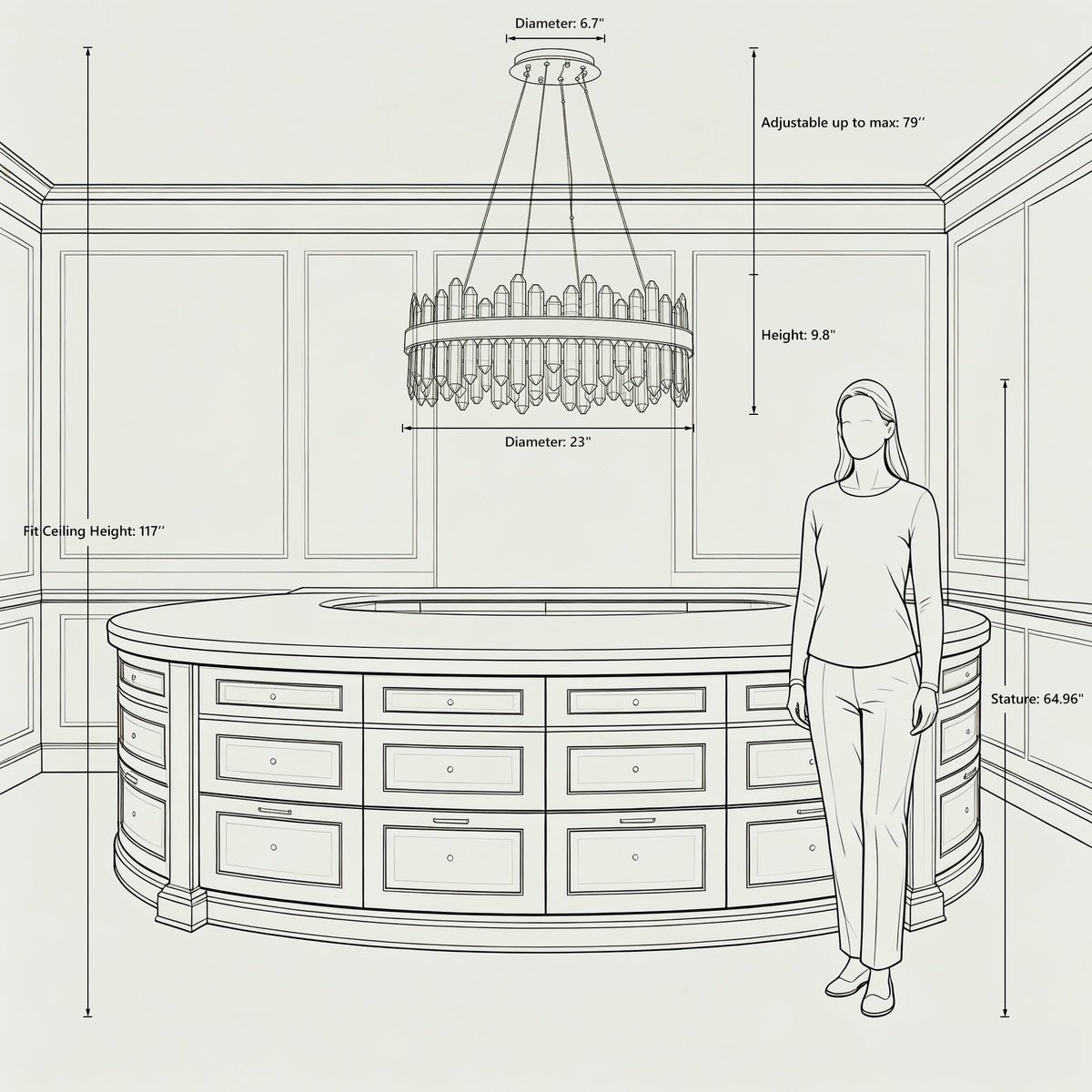 Round 2-Tier K9 Crystal Chandelier 23" — 16-Light Black Modern Chandelier