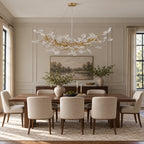 Foglia Linear Ginkgo Leaf Chandelier, 14-Light Gold Branch, 55" Long
