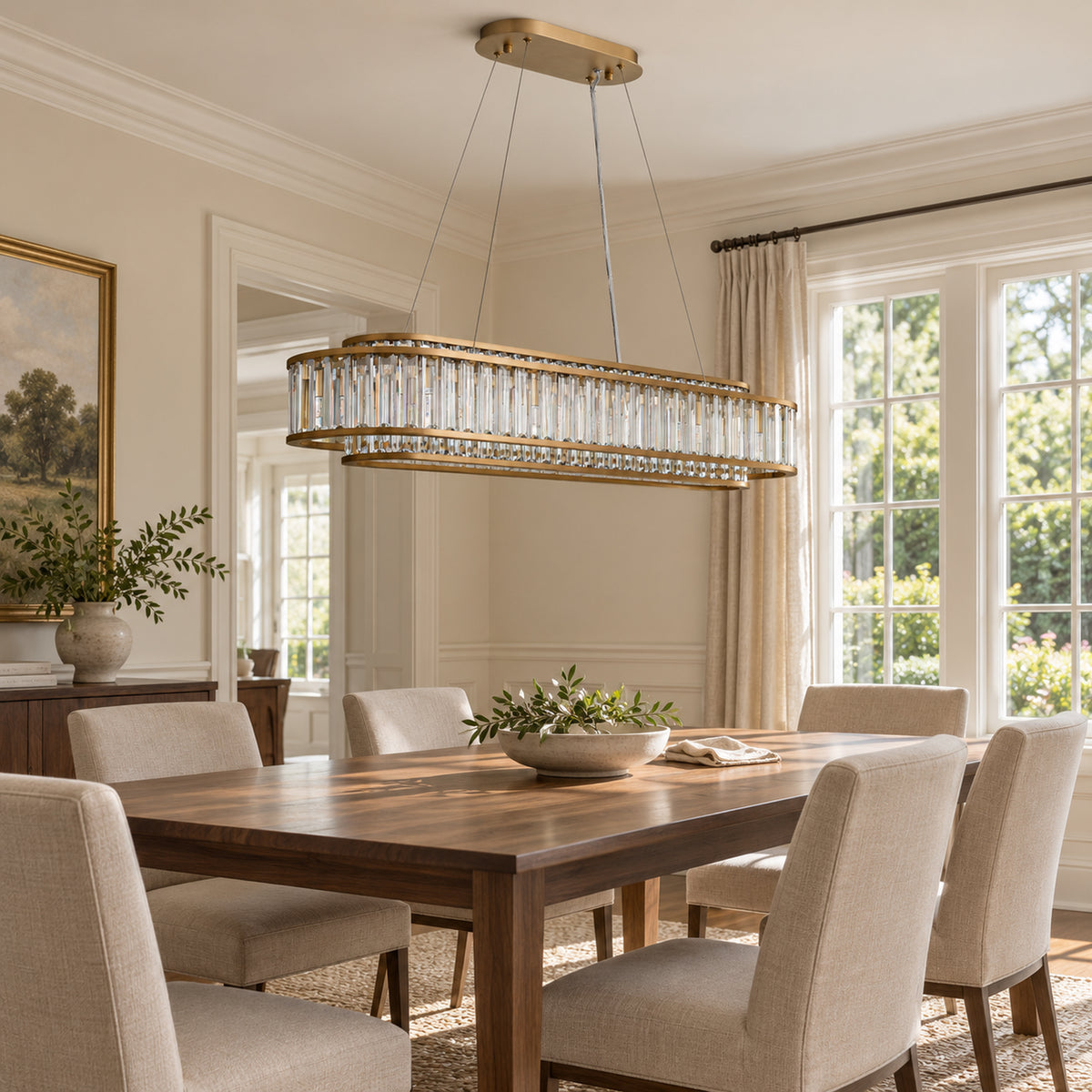 Colonna Oval Chandelier, 12-Light Brass K9 Crystal, 41" Long