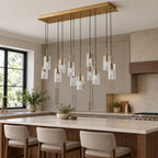 Pioggia Linear Cascade Chandelier, 12-Light Brass K9 Crystal, 39" Long