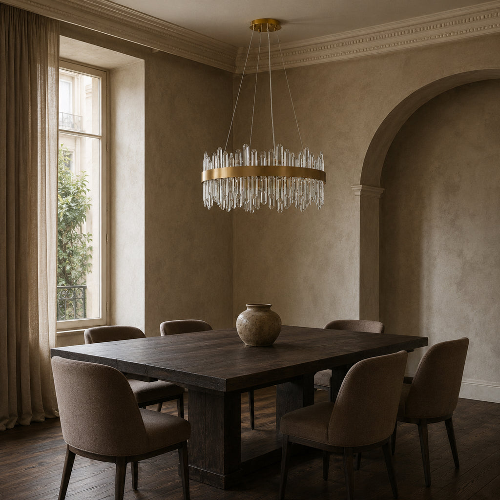 Round 2-Tier K9 Crystal Chandelier 23" — 16-Light Gold Modern Chandelier