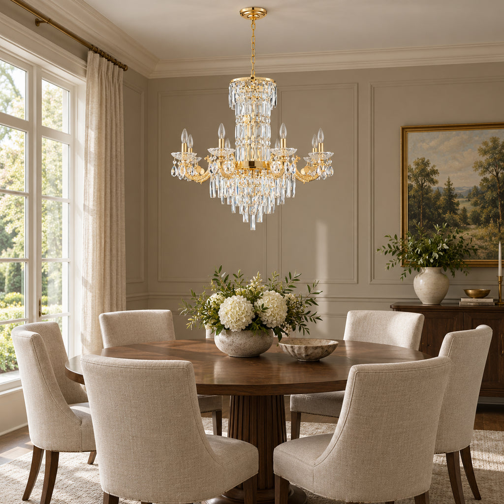 Fontana Chandelier, 8-Light Gold K9 Crystal, 32" Dia
