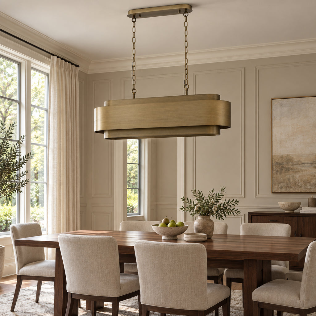 Lamina Oval Drum Chandelier, 12-Light Brushed Brass, 40" Long