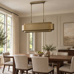 Lamina Oval Drum Chandelier, 12-Light Brushed Brass, 40" Long