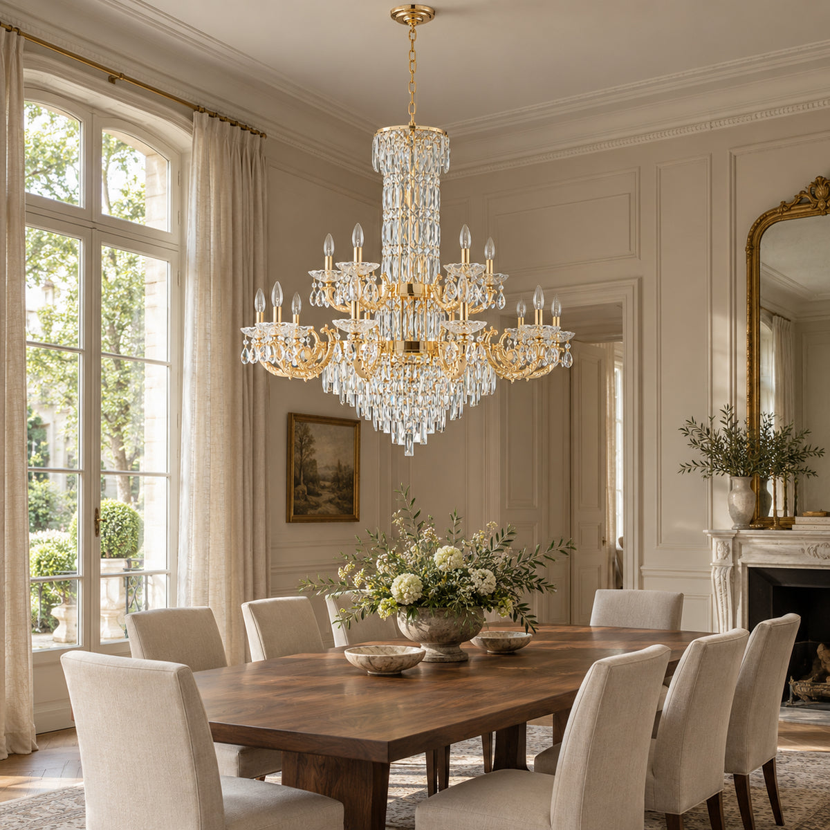 Fontana Chandelier, 2-Tier 15-Light Gold K9 Crystal, 40" Dia