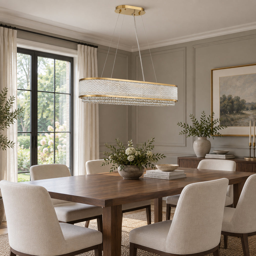 Velara Oval Chandelier, 12-Light Gold K9 Crystal, 34.5" Long