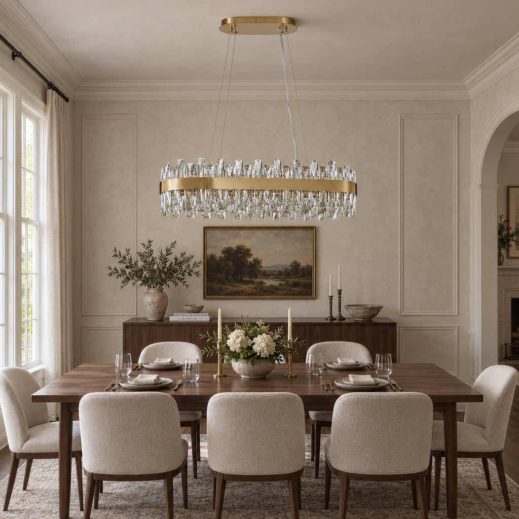 Corona Oval Chandelier, 20-Light Gold K9 Crystal, 35" Long