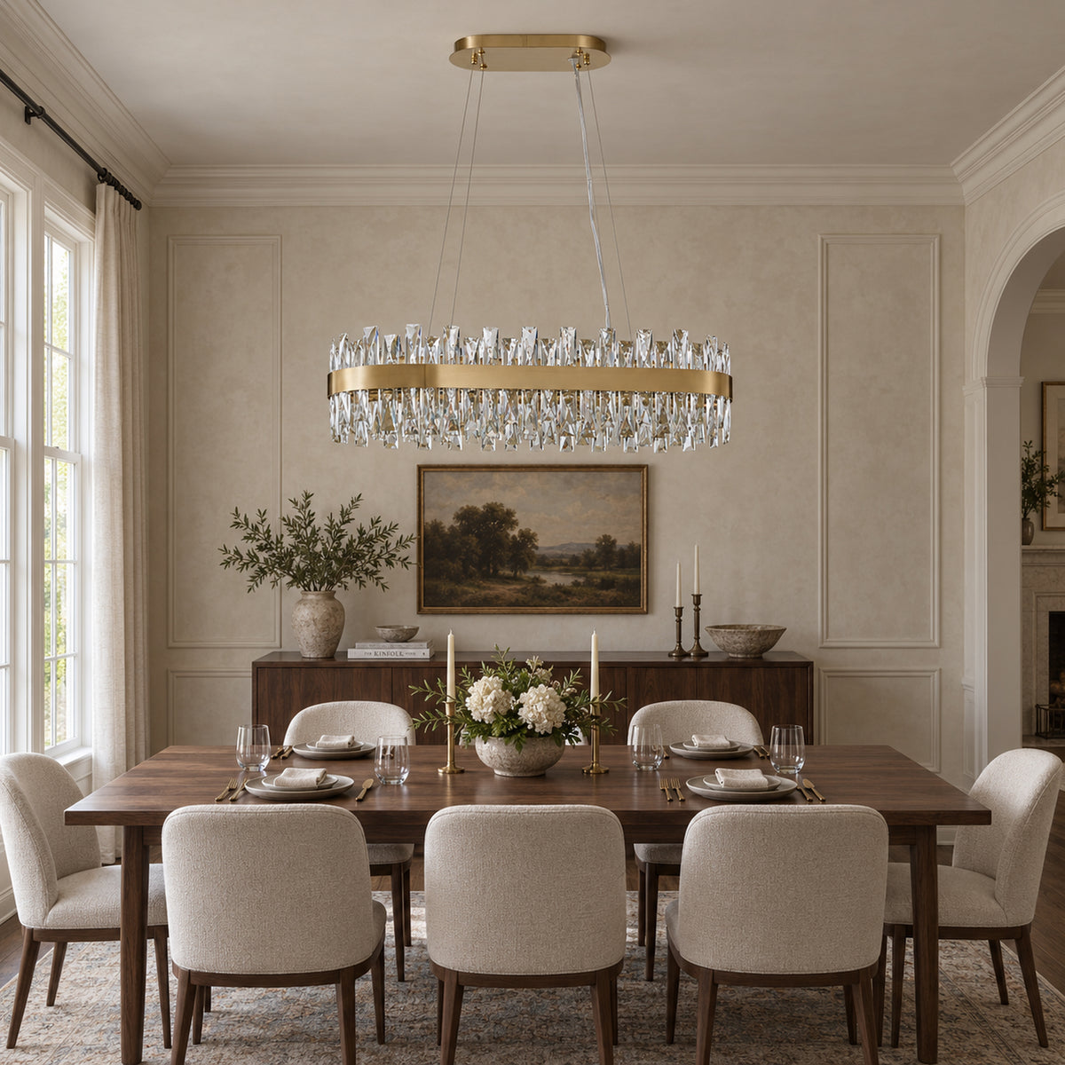 Corona Oval Chandelier, 20-Light Gold K9 Crystal, 35" Long