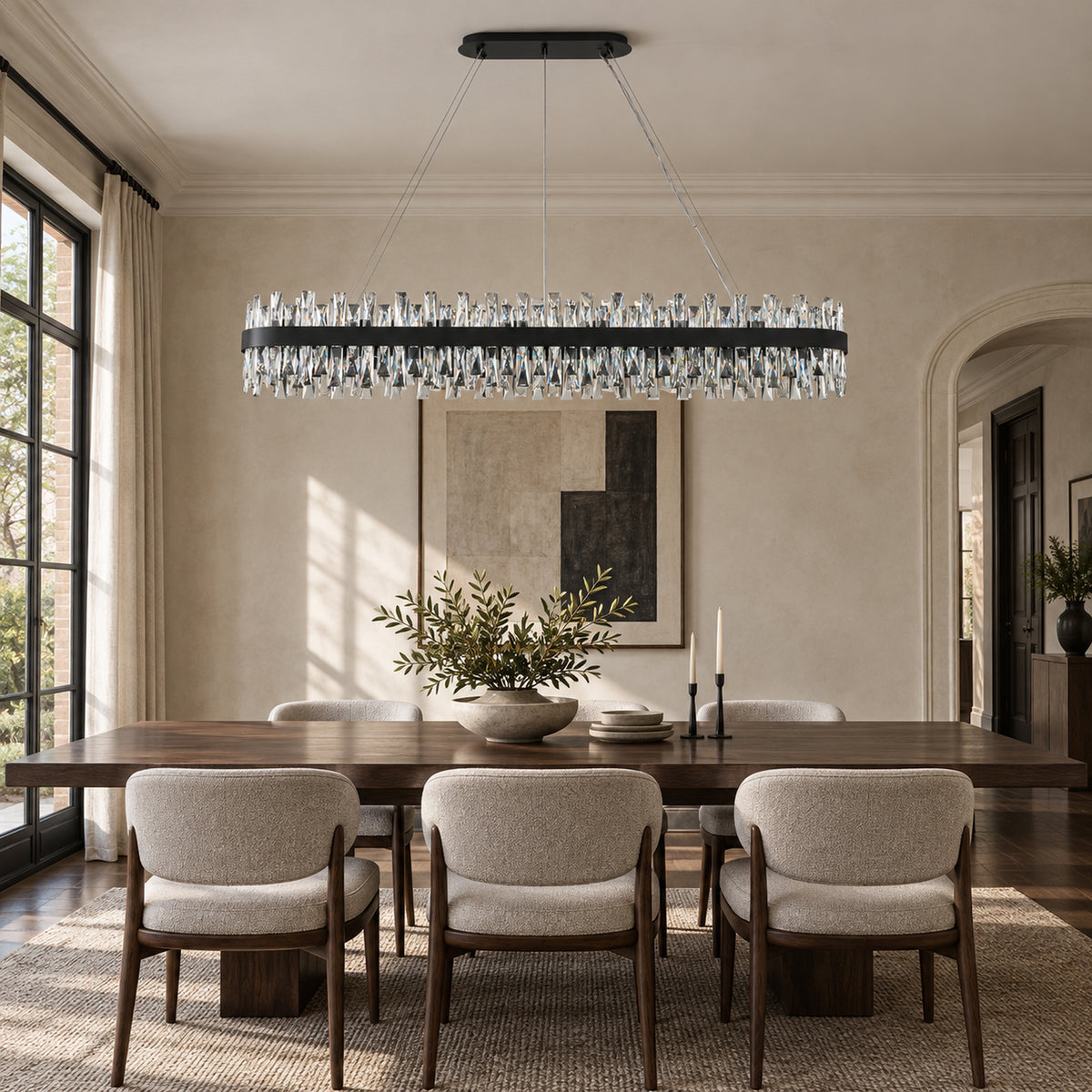 Nera Oval Chandelier, 32-Light Black K9 Crystal, 57" Long