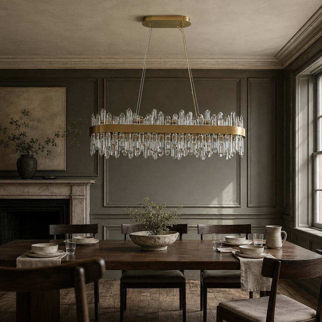 Modern Oval K9 Crystal Chandelier 35.4" — 20-Light, Gold