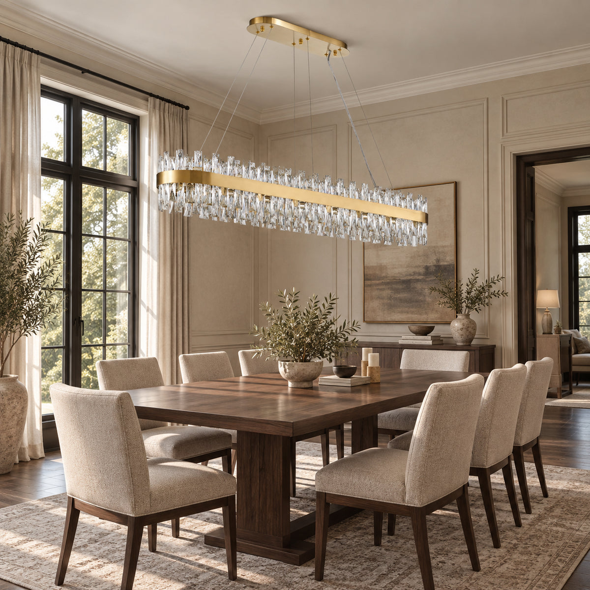 Corona Oval Chandelier, 32-Light Gold K9 Crystal, 57" Long