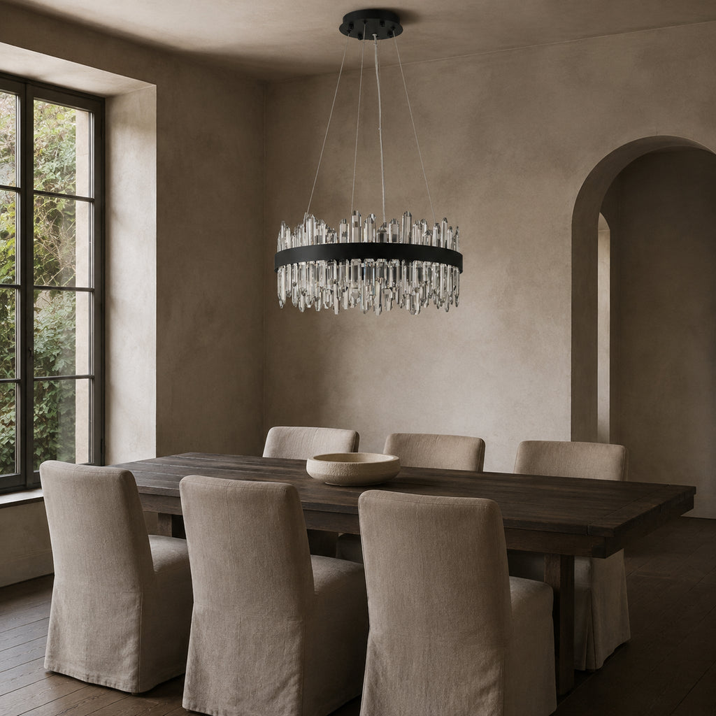 Round 2-Tier K9 Crystal Chandelier 23" — 16-Light Black Modern Chandelier