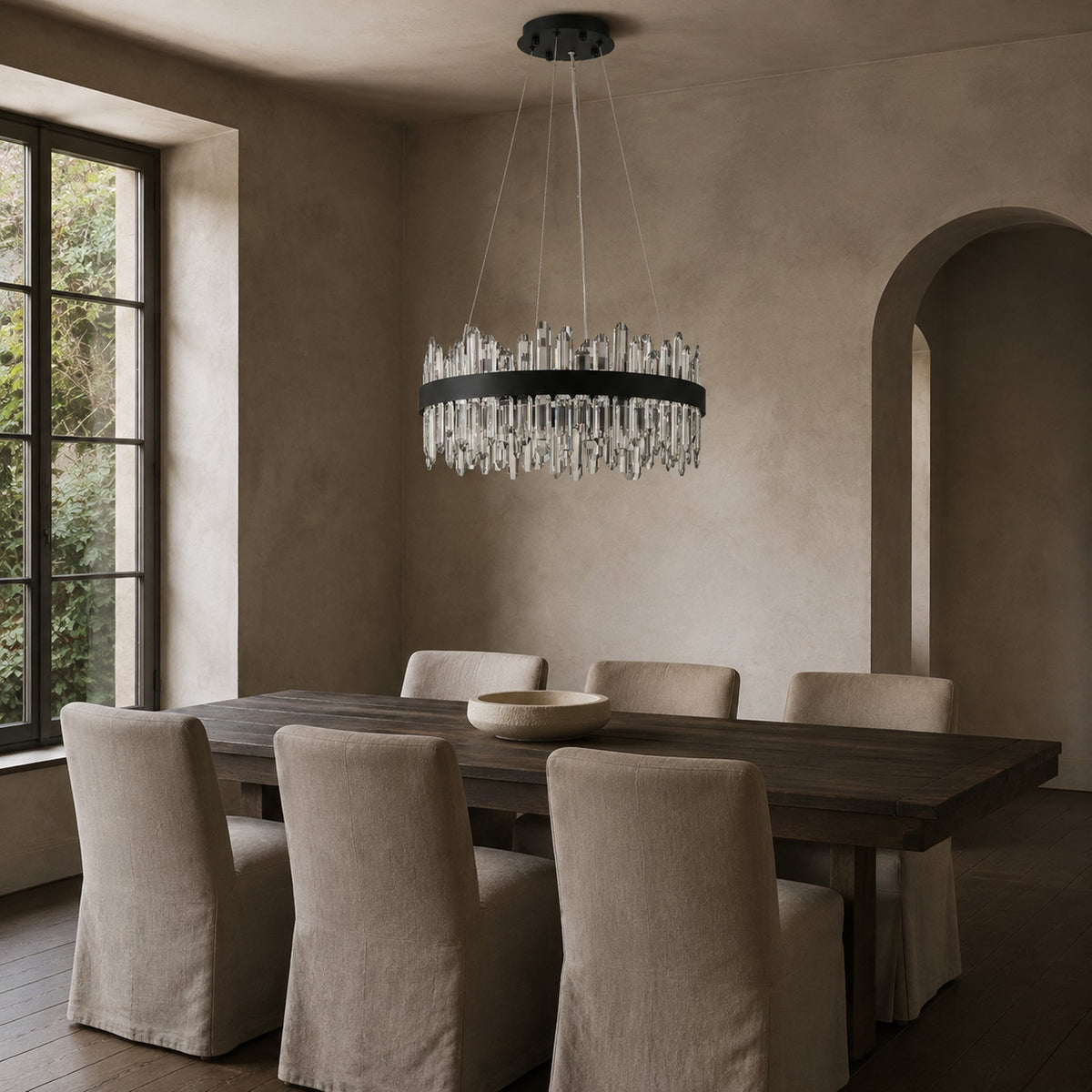 Round 2-Tier K9 Crystal Chandelier 23" — 16-Light Black Modern Chandelier
