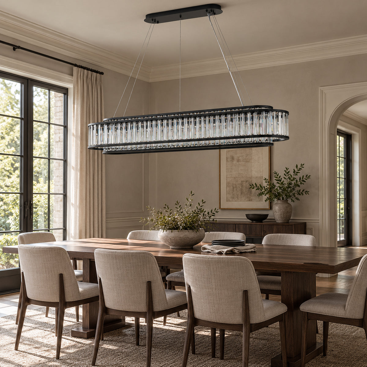 Colonna Oval Chandelier, 18-Light Black K9 Crystal, 55" Long