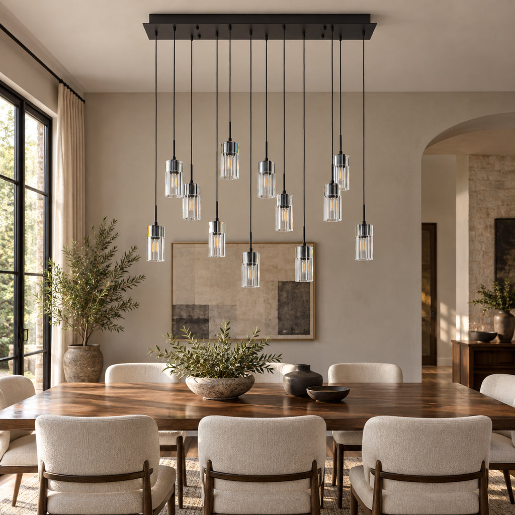 Pioggia Linear Cascade Chandelier, 12-Light Black K9 Crystal, 39" Long
