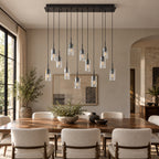 Pioggia Linear Cascade Chandelier, 12-Light Black K9 Crystal, 39" Long