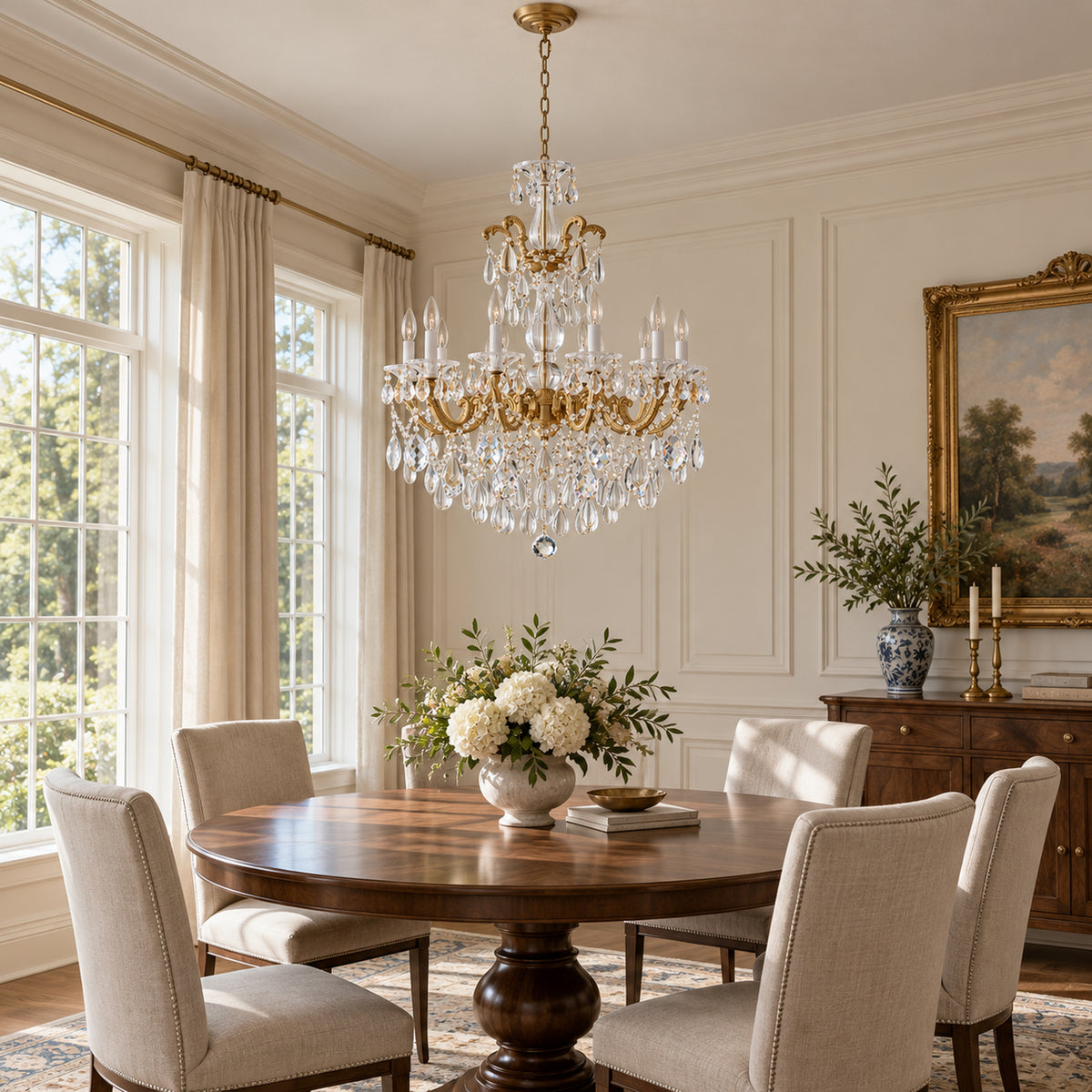 Aurelia Chandelier, 10-Light Brass K9 Crystal, 30" Dia