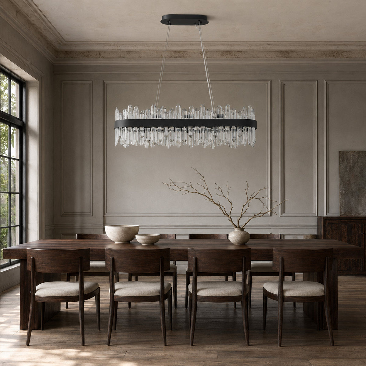 Modern Oval K9 Crystal Chandelier 35.4" — 20-Light, Black