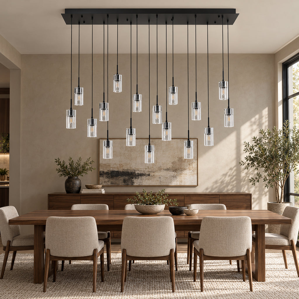 Pioggia Linear Cascade Chandelier, 17-Light Black K9 Crystal, 55" Long