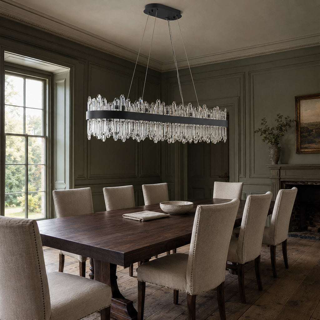 Modern Oval K9 Crystal Chandelier 45.3" — 24-Light, Black
