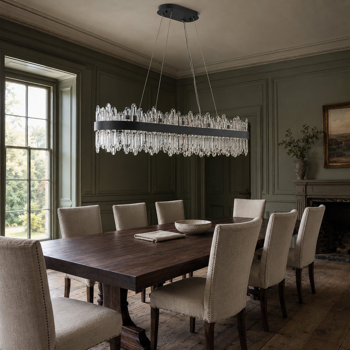 Modern Oval K9 Crystal Chandelier 45.3" — 24-Light, Black