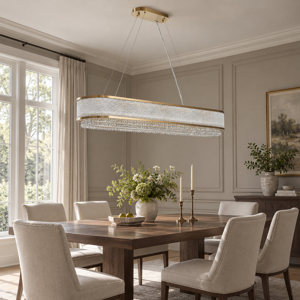 Velara Oval Chandelier, 18-Light Gold K9 Crystal, 47.2" Long