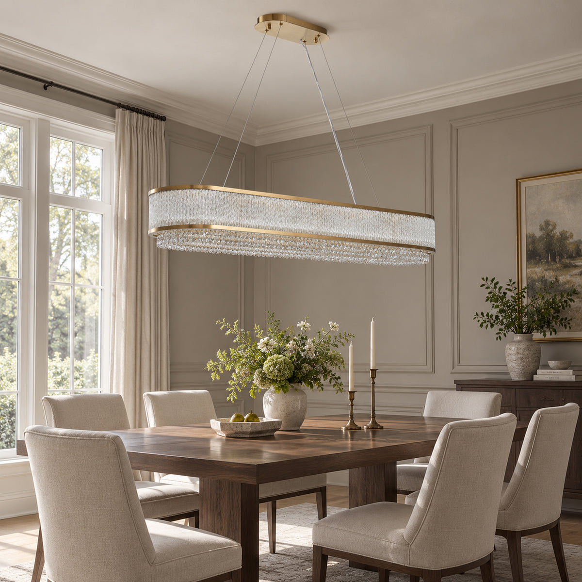 Velara Oval Chandelier, 18-Light Gold K9 Crystal, 47.2" Long