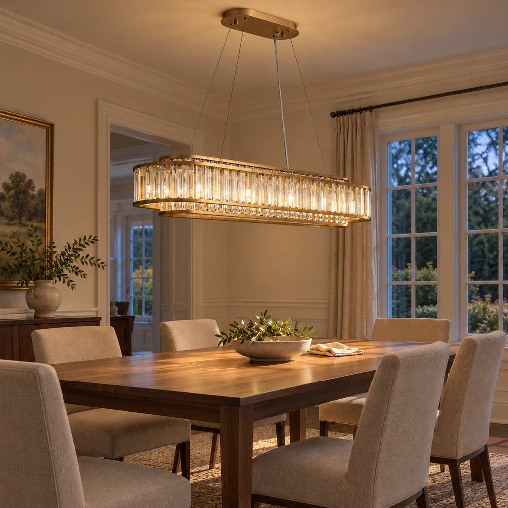 Colonna Oval Chandelier, 12-Light Brass K9 Crystal, 41" Long