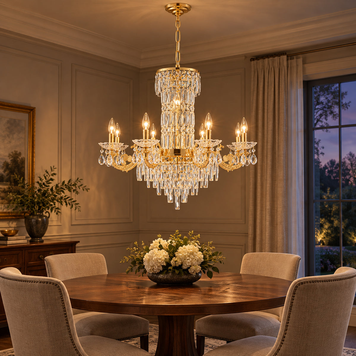 Fontana Chandelier, 8-Light Gold K9 Crystal, 32" Dia