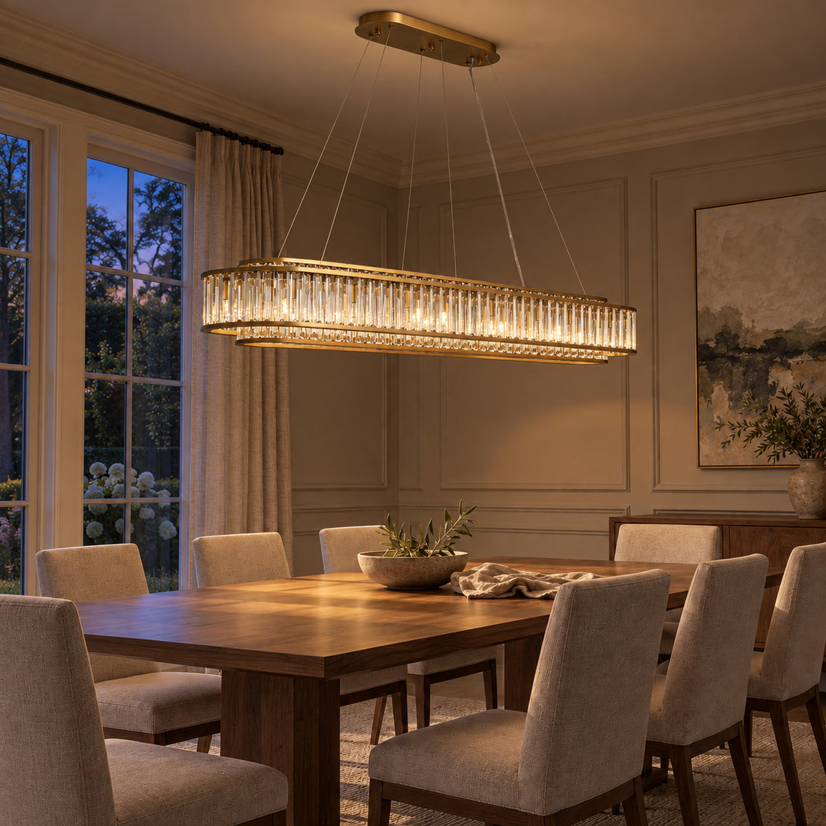 Colonna Oval Chandelier, 18-Light Brass K9 Crystal, 55" Long